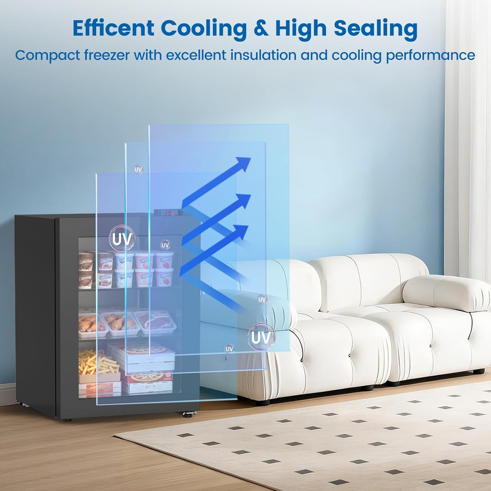 2.4 Cu Ft Mini Freezer with Display Glass Door, 7 Adjustable Temperature Setting