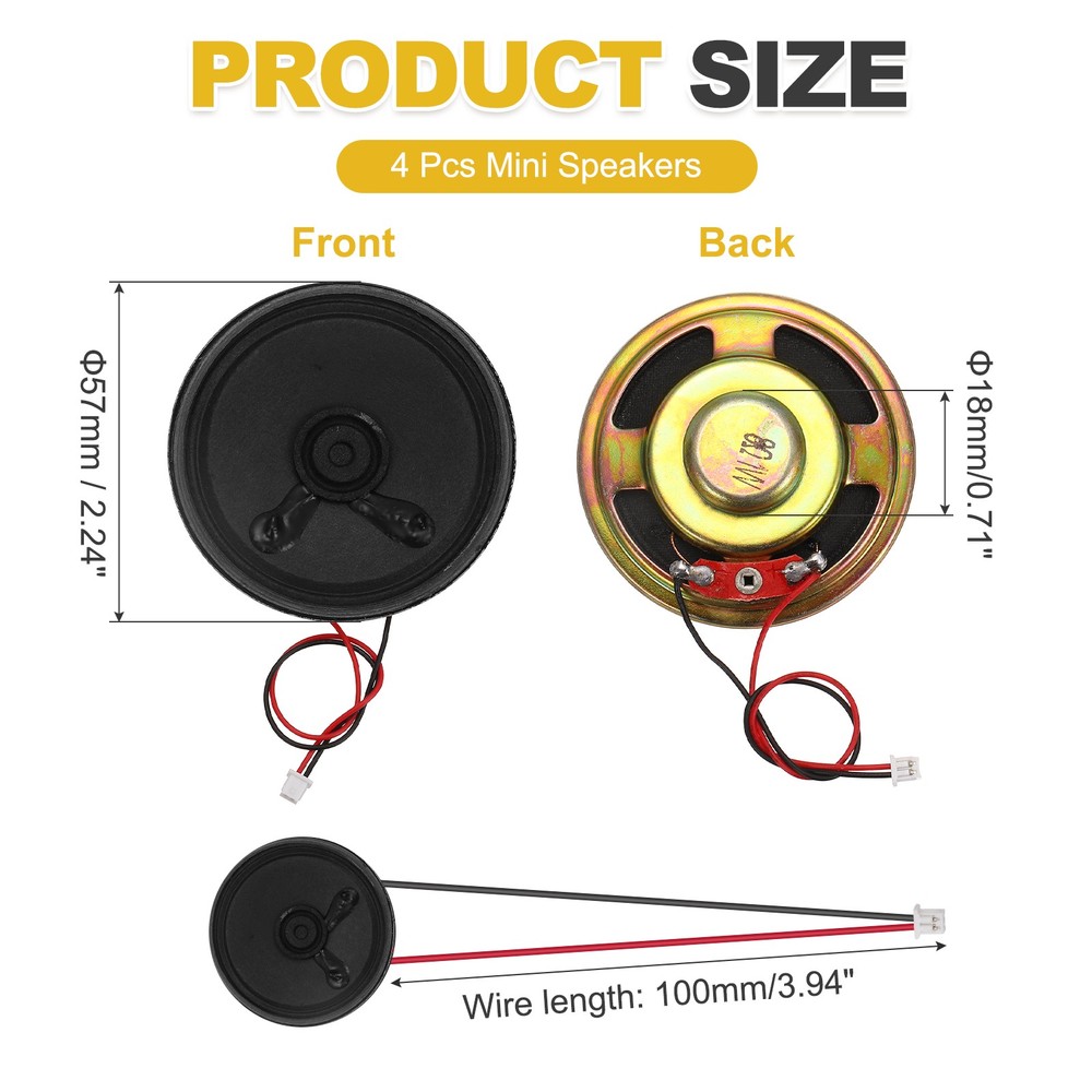 4 Pcs 8 Ohm Small Speaker, 1W 57mm OD Metal Shell Round Magnet Tiny Speaker