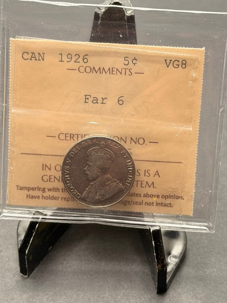 1926 Canada 5 cent Graded ICCS VG-8