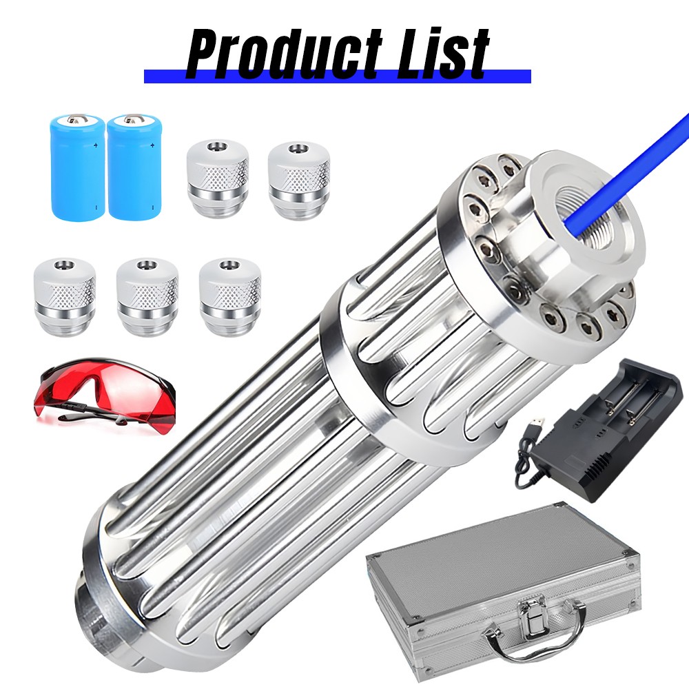 Adjustable High Power Blue Burning Laser Pointer Visible Dot Torch Light 5 heads