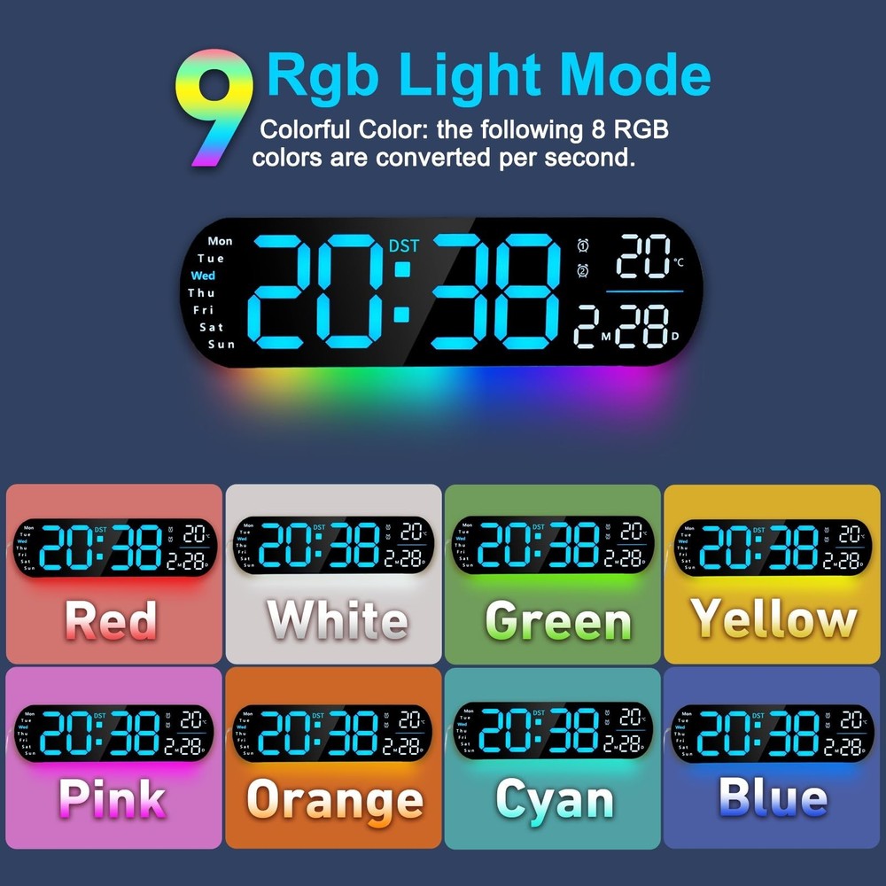 13.7" Digital Wall Clock Large Display with Remote Control, LED Large Digital...