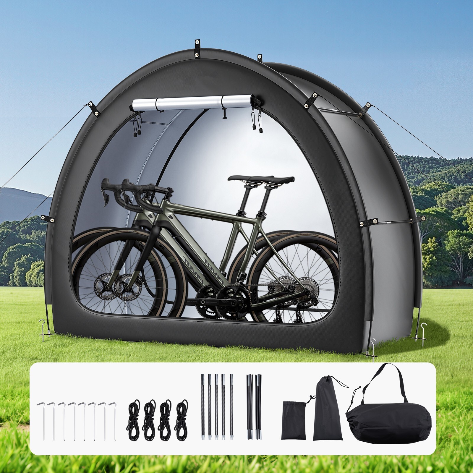 Outdoor Bike Storage Tent Fan-Shaped Waterproof Bike Shed for 1-2/4-5/5+ Bikes