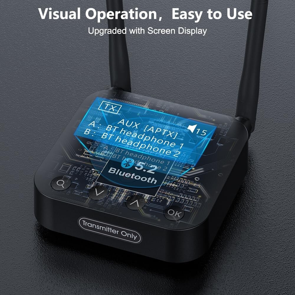1Mii B06TX+ Long Range Bluetooth 5.2 Transmitter for TV/PC to 2 Headphones
