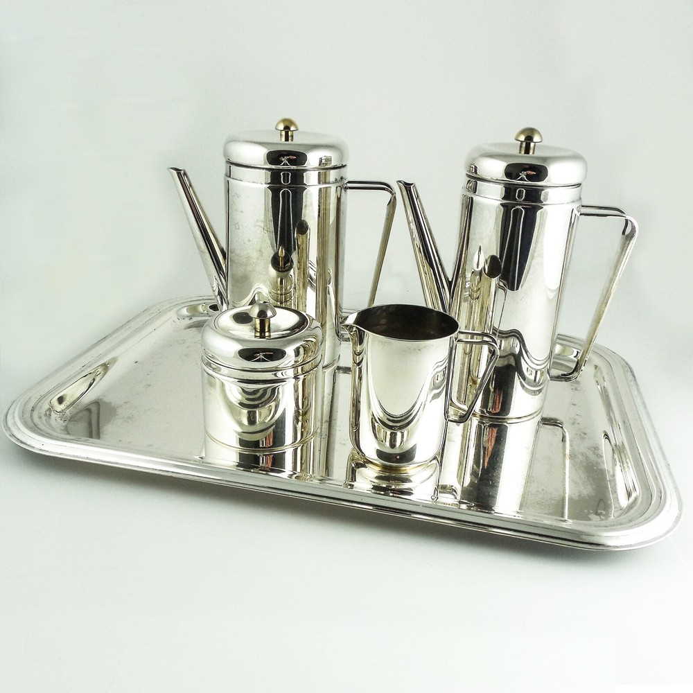 PM Italian Silverplate & Brass Coffee & Tea, 5 Piece Service — MARKED, CLASSIC