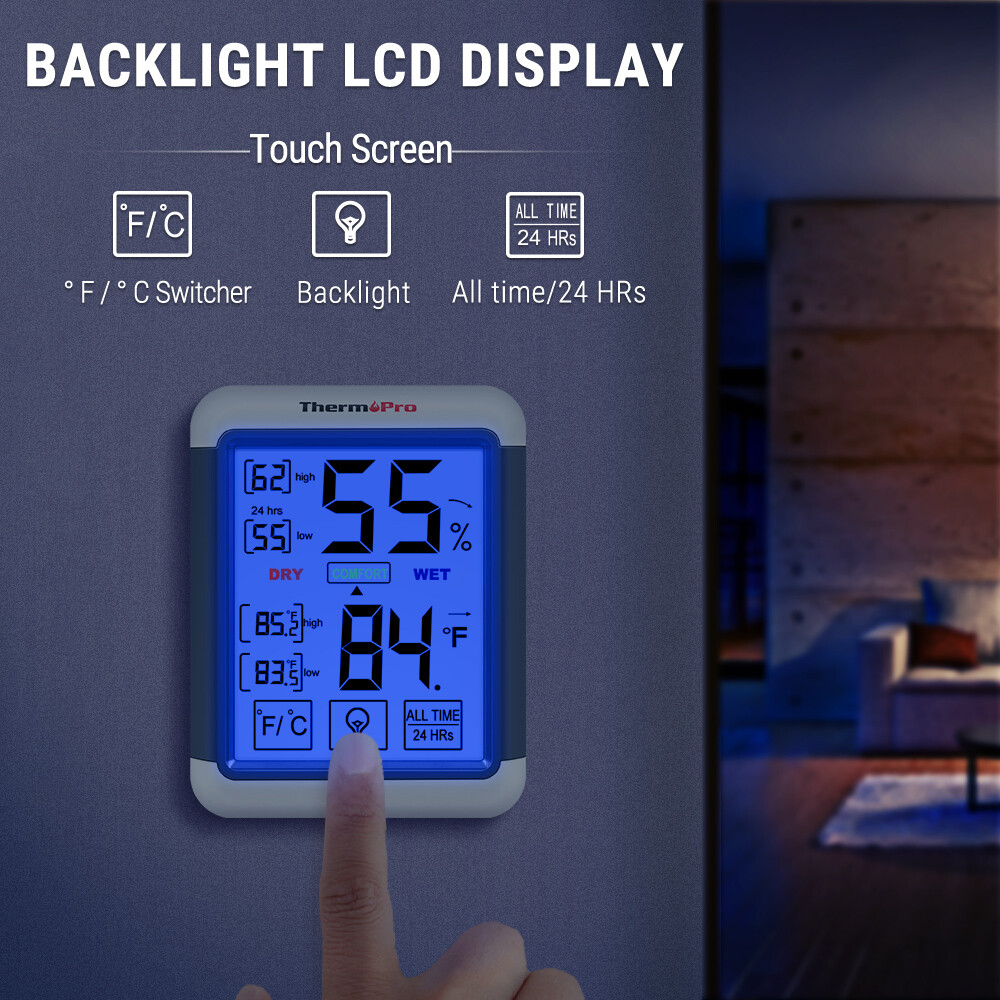 2×ThermoPro Digital Indoor Thermometer Hygrometer Touchscreen Humidity Monitor