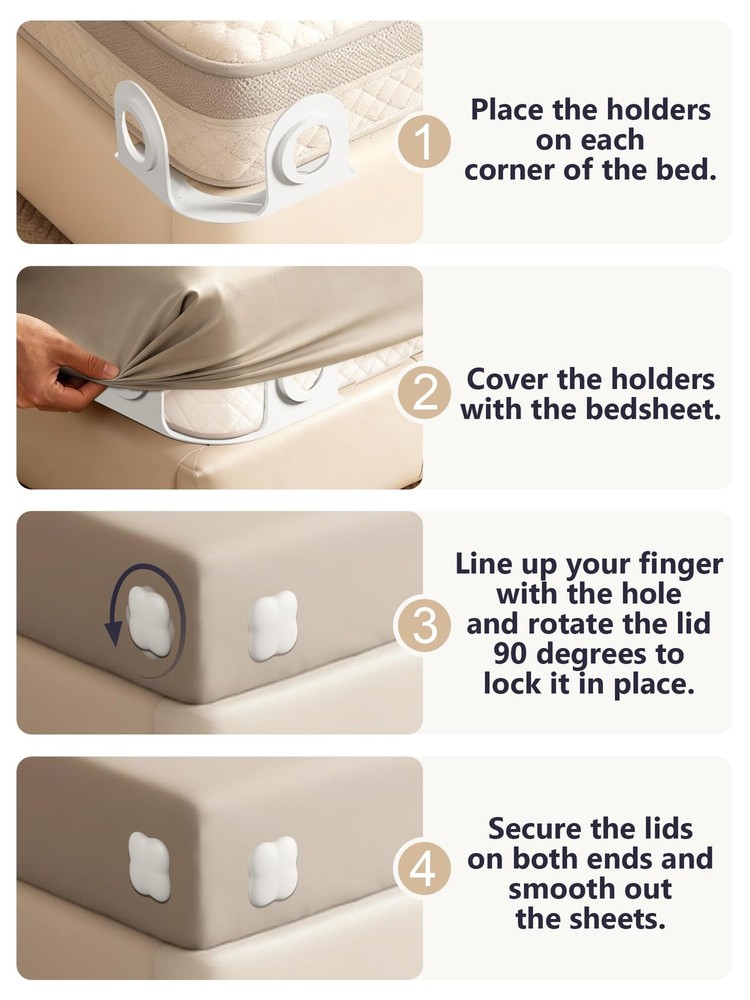 Bed Sheet Holders for Corners, 4-Pack Fitted Sheet Holder Keep Sheets Firm,Fi...
