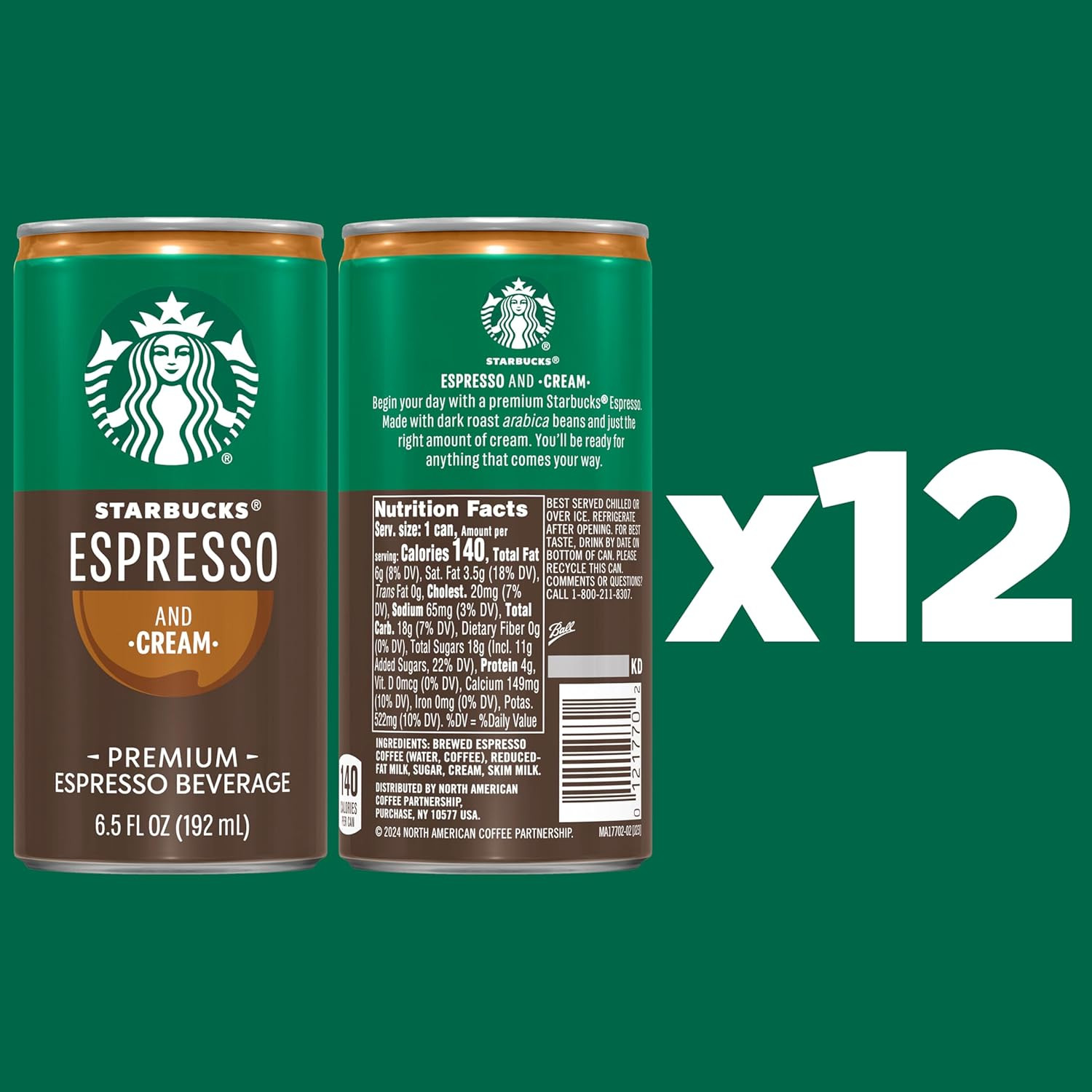 Starbucks Ready to Drink Coffee, Espresso & Cream Light, 6.5Oz Cans (12 Pack)