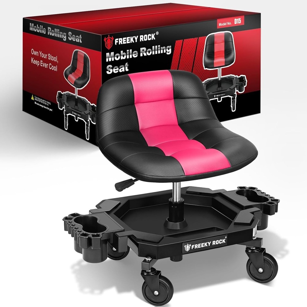 Pink Rolling Stool Adjustable Height Pneumatic Garage Mechanic Stool - READ DESC