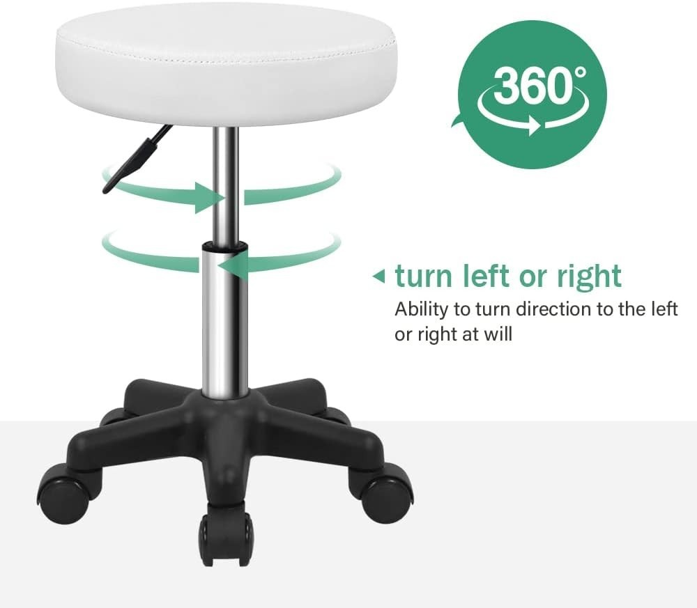Versatile White Rolling Stool: Compact & Adjustable for Spa and Kitchen Use
