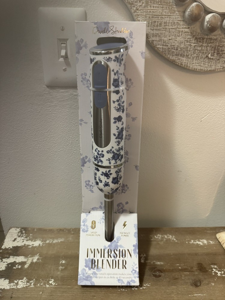 Dwell Studio Immersion Blender 2-Speed Blue Hydrangea Floral Immersion Blender