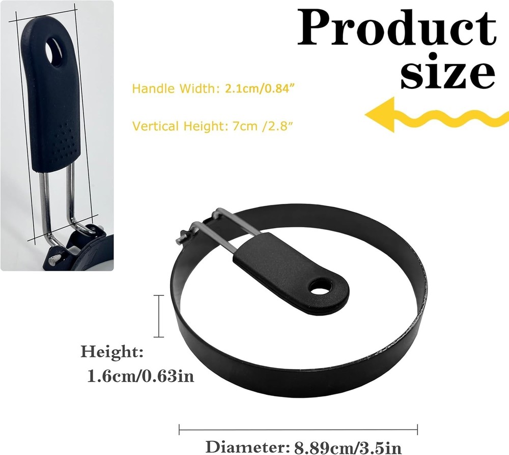 Versatile 3.5'' Egg Ring with Silicone Handle for Perfectly Round Breakfast Eggs