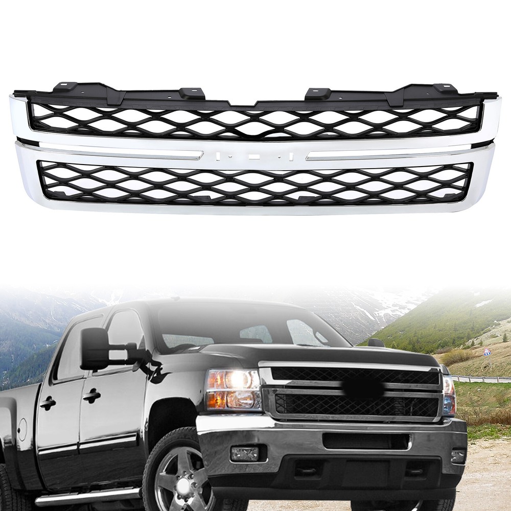 Grille Assembly For 2011-2014 Chevy Silverado 2500 HD /3500 HD Black Chrome