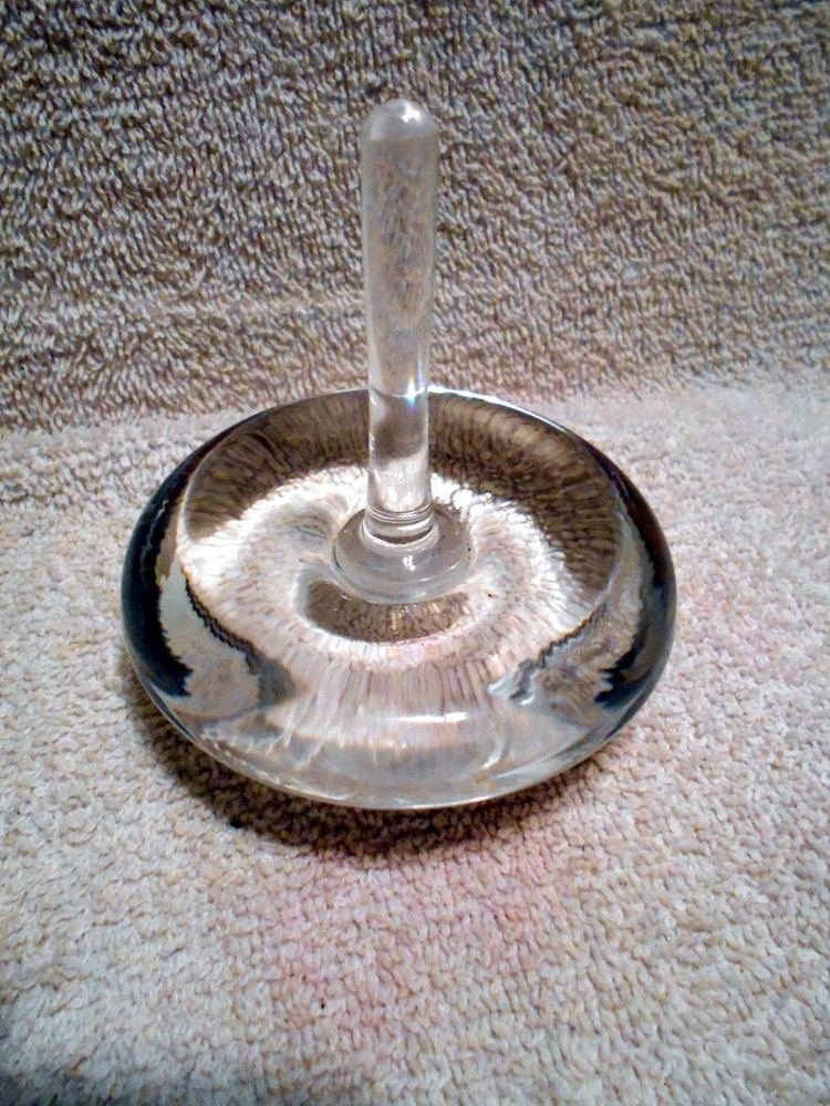Orrefors Round Crystal Ring Holder Pedestal Signed on Bottom