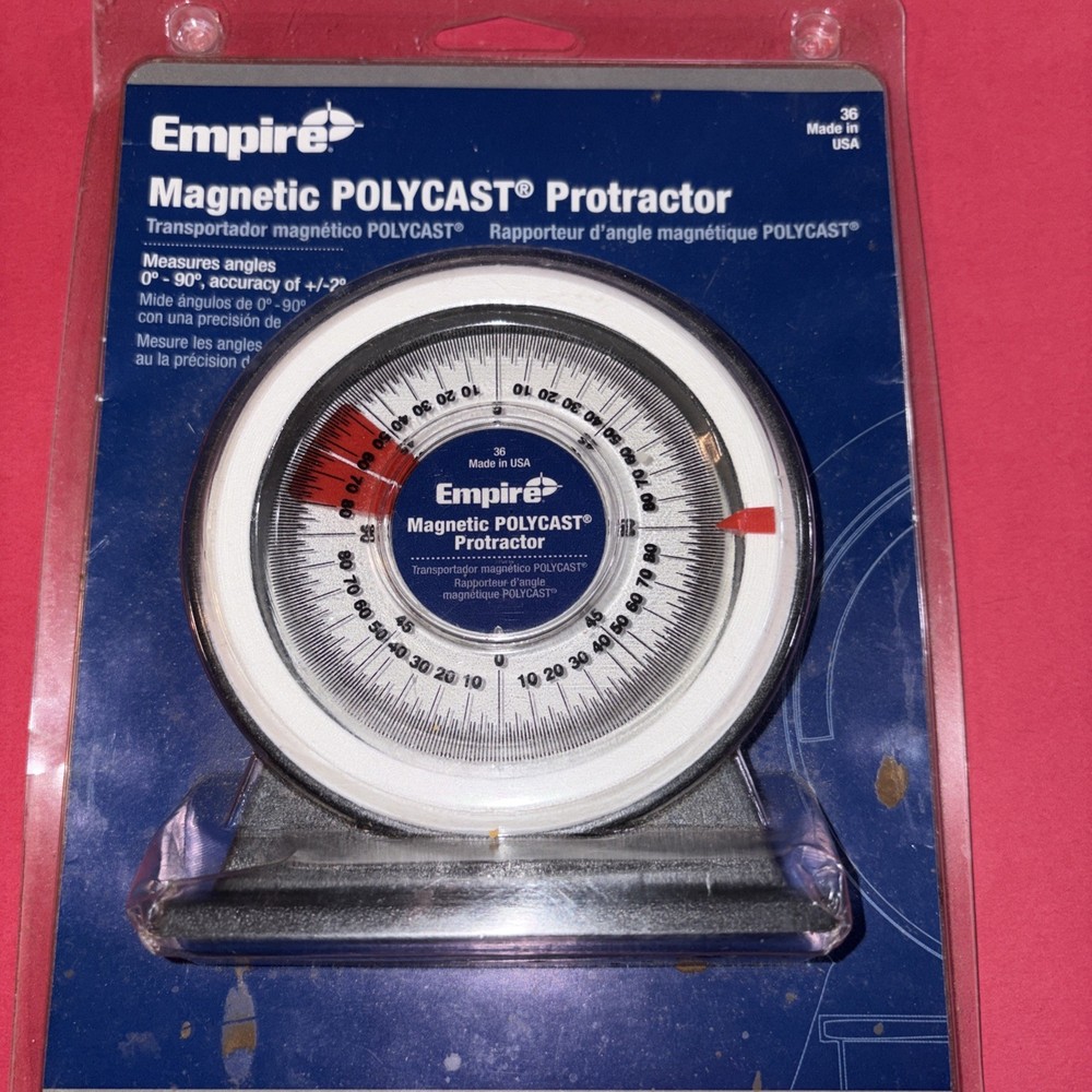 Empire 36 Magnetic Polycast Protractor – 360° Dial, Adjustable Pointer