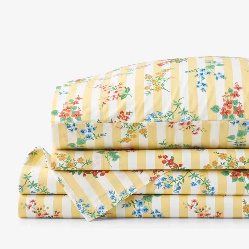 Amelia Classic Cool Cotton Percale Bed Sheet Set - Buttercup, Twin
