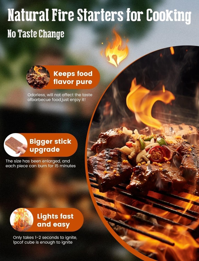 Extra-Large Smokeless Fire Starter Squares - Quick Ignition for BBQ & Camping