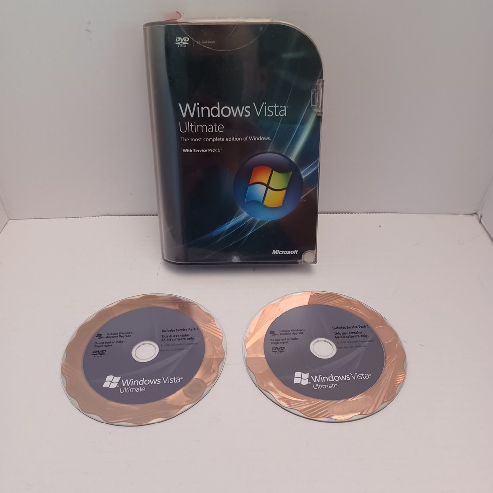 Microsoft Windows Vista Ultimate Includes Service Pack 1 - 32 bit & 64 bit DVD's