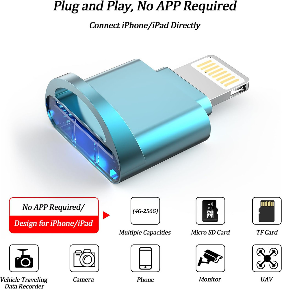 Lightning to Micro SD Card Reader for iPhone iPad, MFi Certified iOS 13+