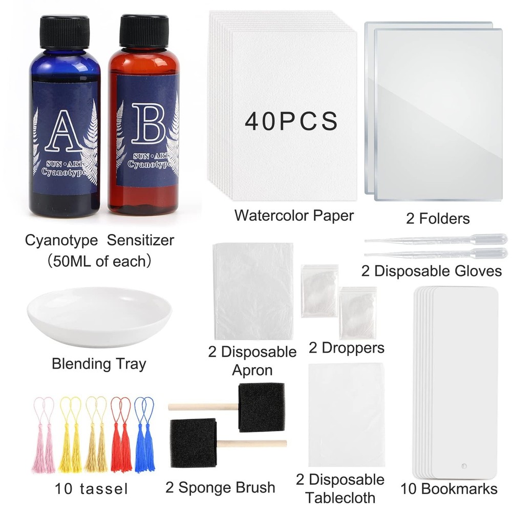 Cyanotype Kit Include 2 Component Sensitizer Set, 40 Sheets A5 Paper Brush To...