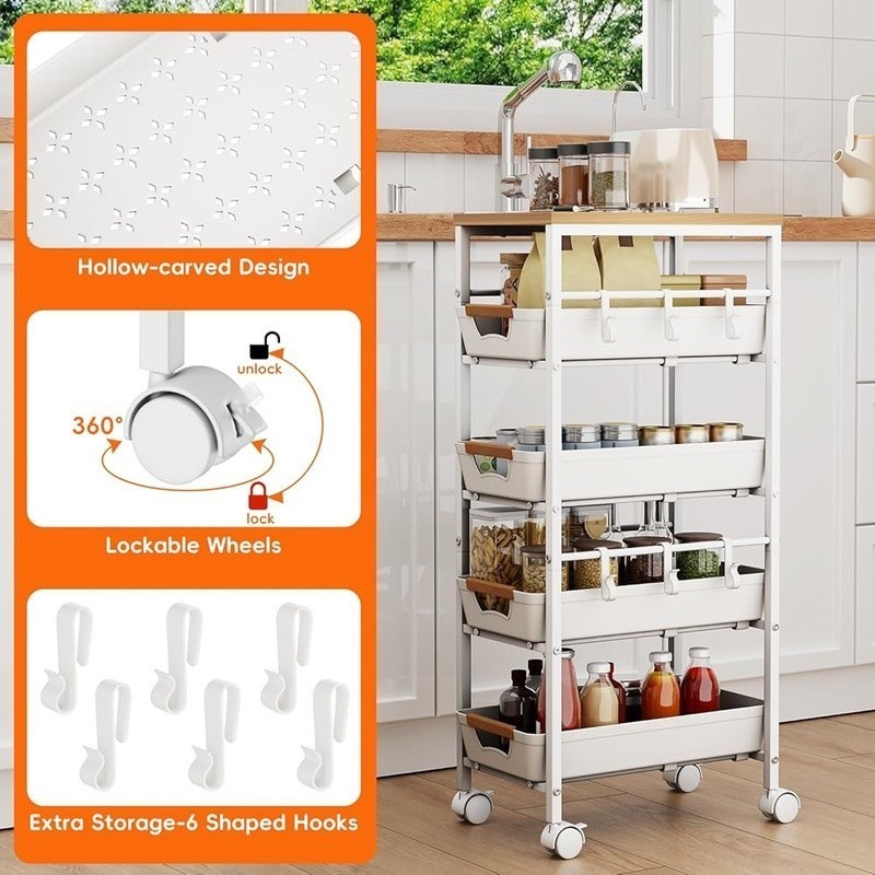Versatile Rolling Utility Cart W/ Drawers Kitchen Storage & Organization New