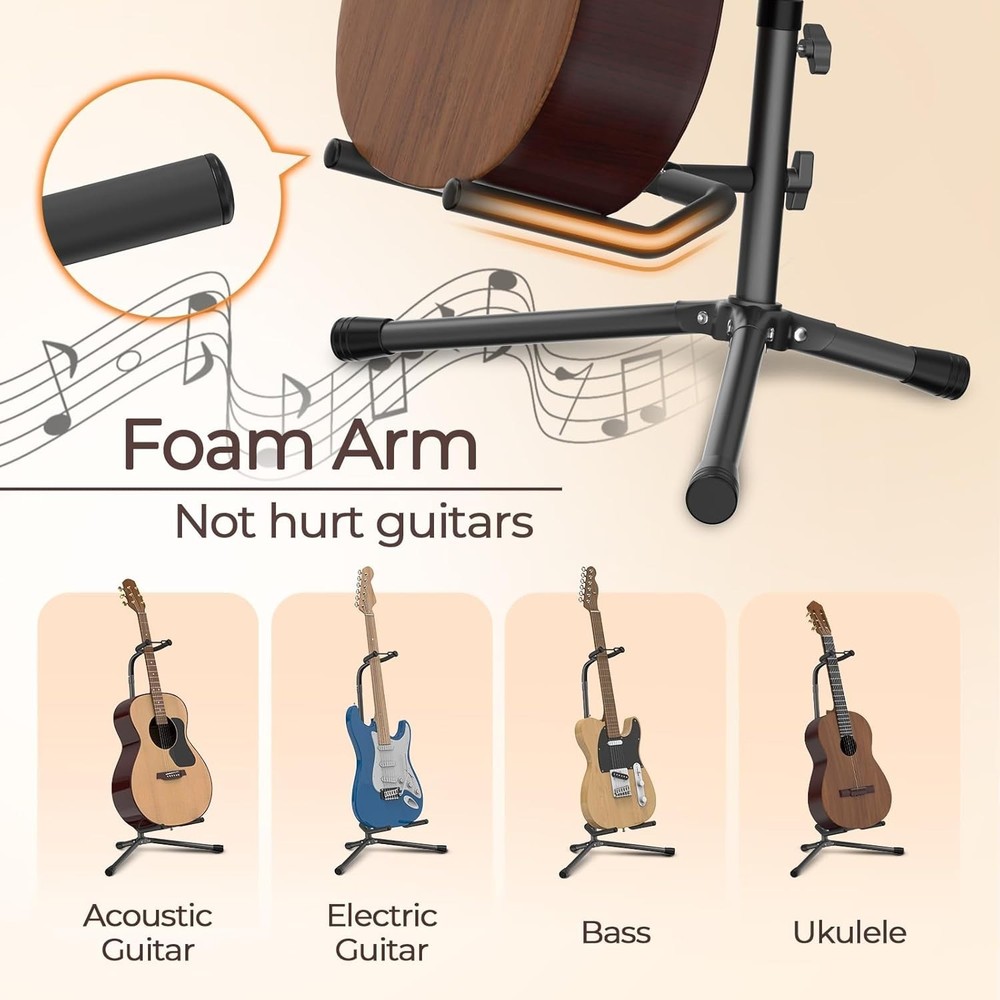 Adjustable Guitar Stand for Electric and Classical Instruments, 20LB Capacity
