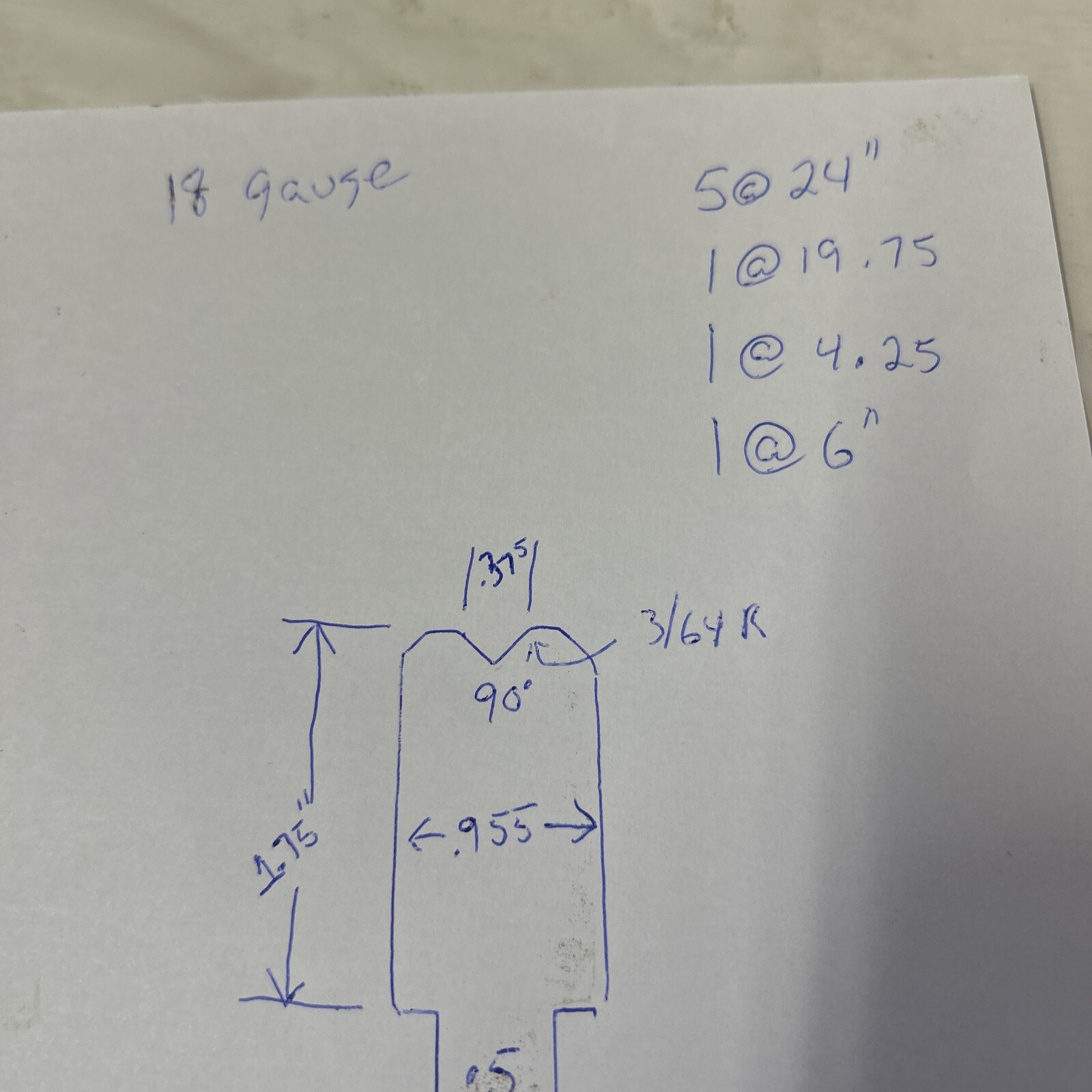 3/8” V Opening Bottom Die, 2’-12’ Long, 18 Gauge Bottom Die, .375”v, No.2-3/8”.