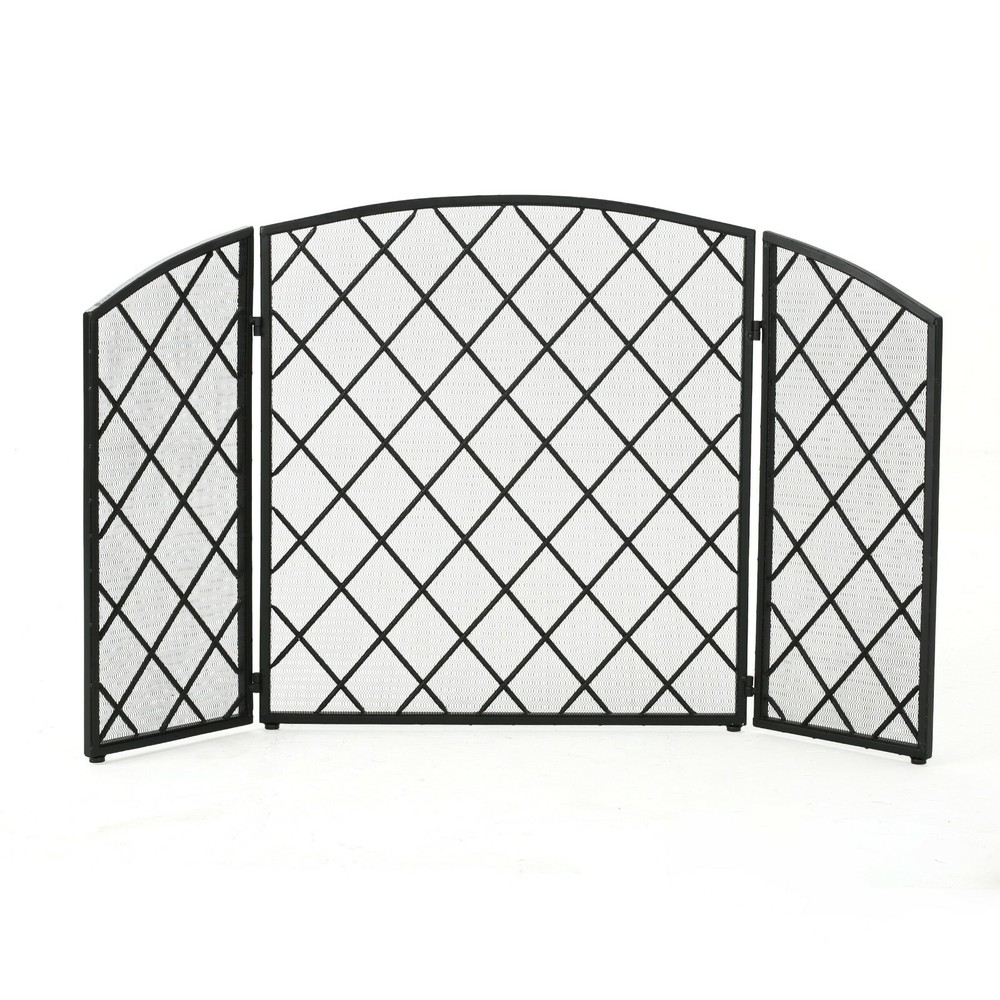 Modern 3 Panel Iron Mesh Fireplace Screen
