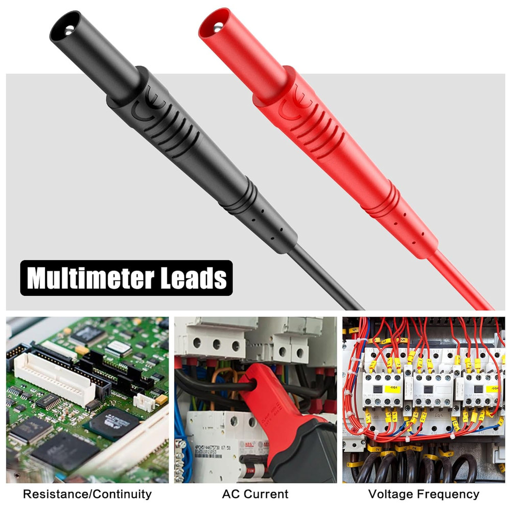60" Multimeter Insulated Test Leads Soft Silicone Compatible Voltmeter Clamp