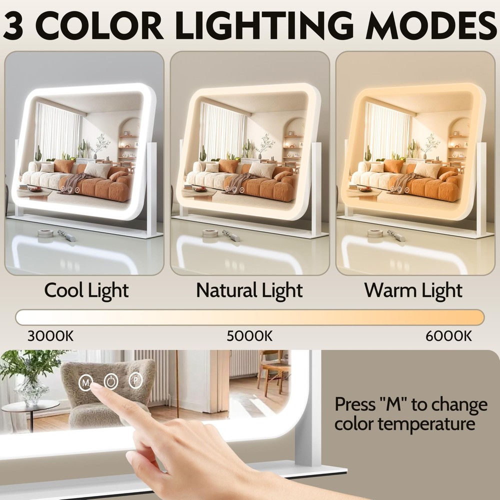 Lighted Makeup Mirror, 17"x13" Vanity Mirror with Lights, 10X Magnification, ...