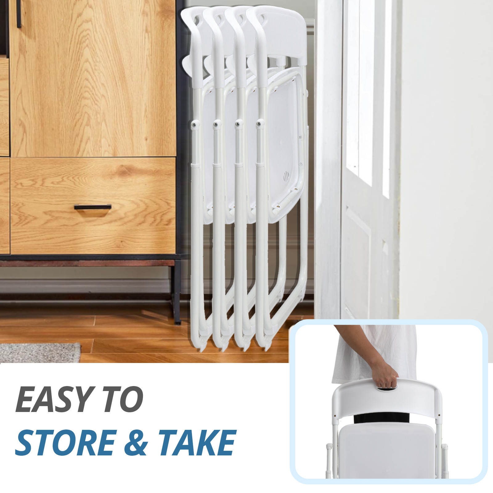 4 Pieces Plastic Folding Stackable White Chair Seat Outdoor Garden Wedding Party