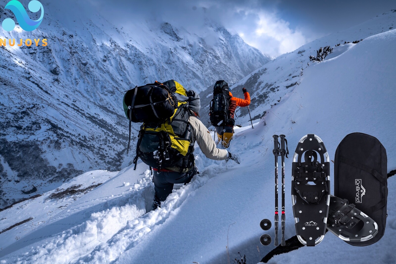 Lightweight Al Snowshoes Unisex 21/25 Inch Pair Anti-shock With Poles Kit & Bag