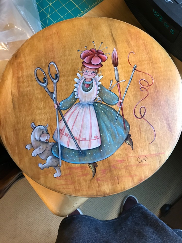 beautiful hand painted sewing basket