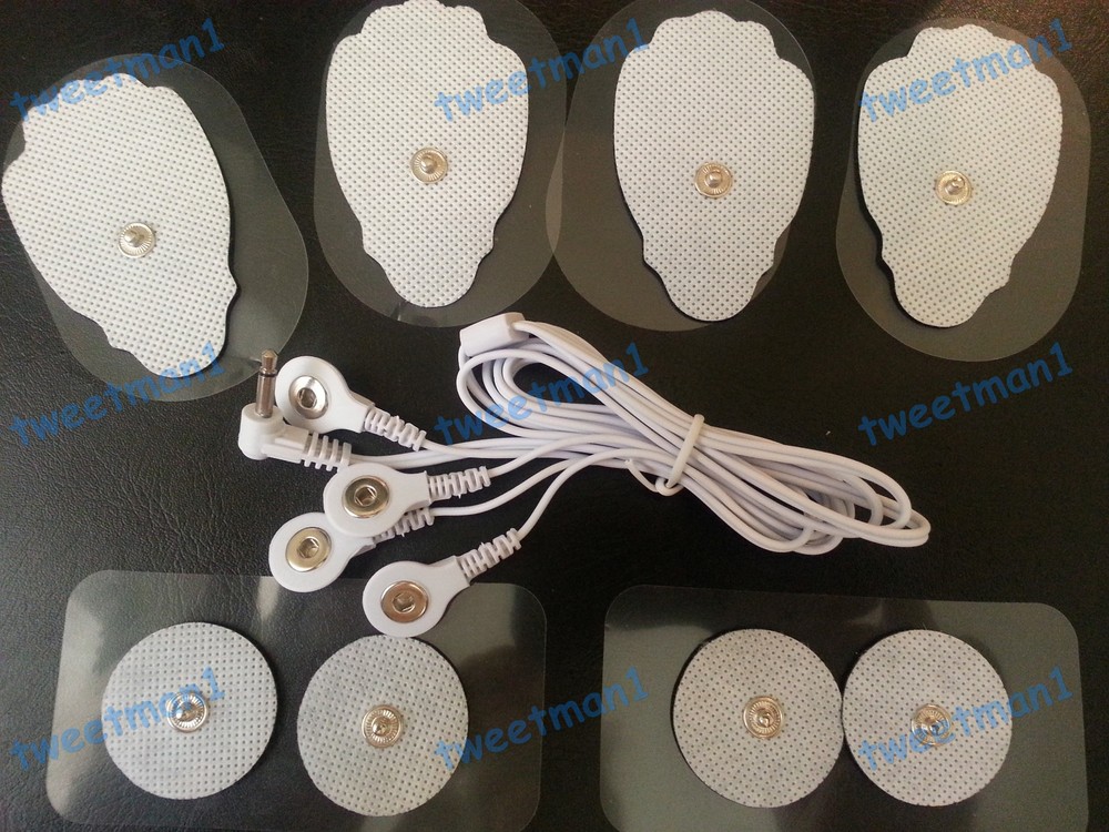 ELECTRODE LEAD CABLE (3.5mm Plug)+(8) REPLACEMENT MASSAGE PADS ELECTRODES COMBO