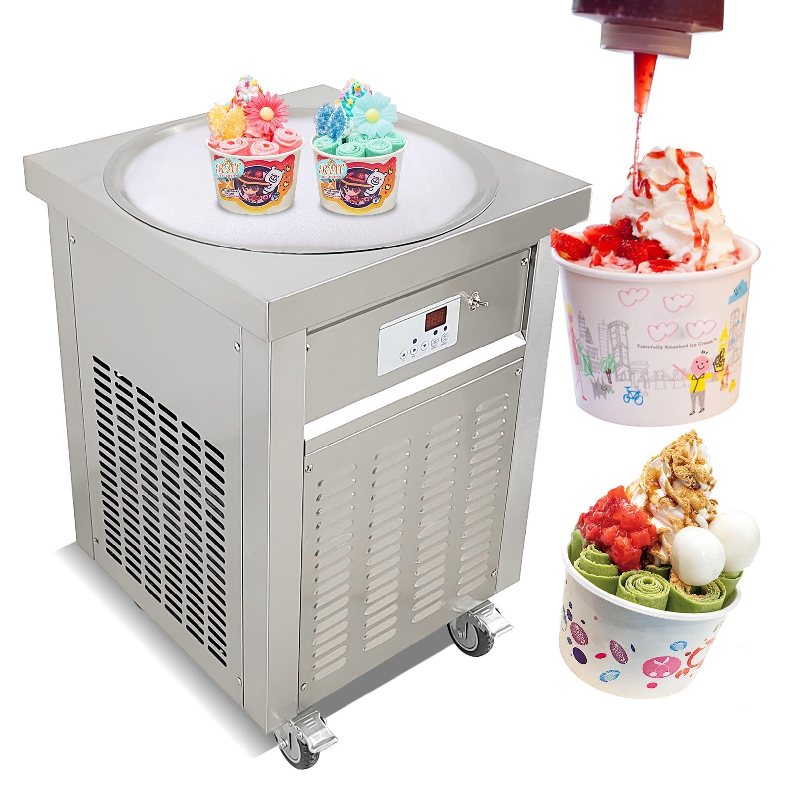 Kolice ETL Commercial ice cream roll machine, 22" (55cm ) Single Round ice pan