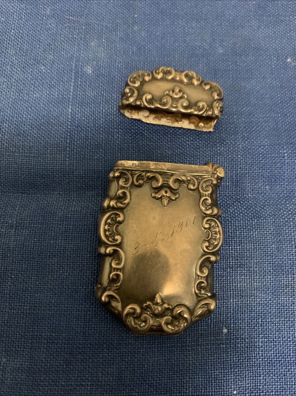 Antique Sterling Silver Match Safe Vesta Case Art Nouveau Circa 1900