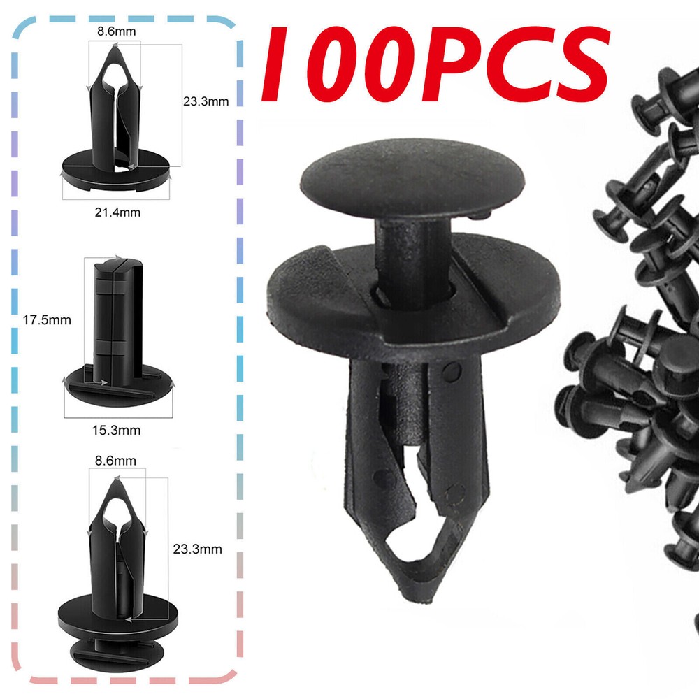 100X 8mm Bumper Clips Auto Car Hole Plastic Rivets Fastener Fender Push Pin
