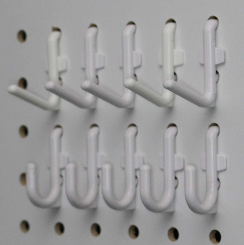 Plastic White Pegboard Wall Locking Hooks 50 J & 50 L Pack PEGBOARD NOT INCLUDED