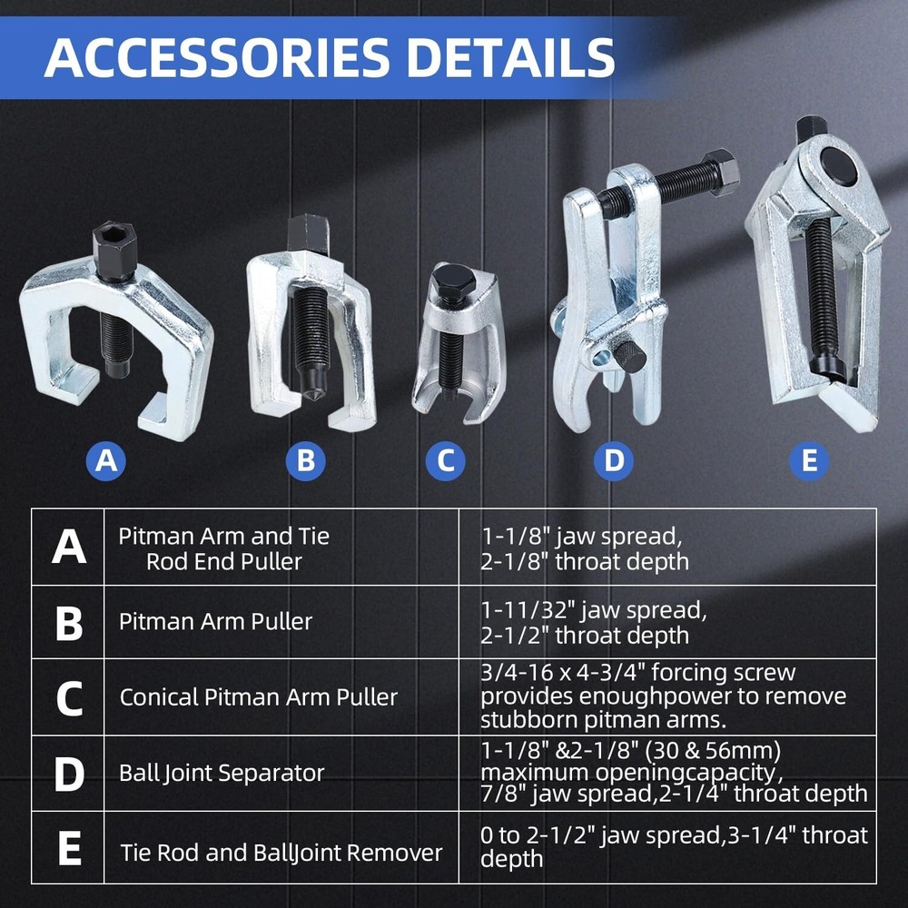 6 Pack Front End Service Tie Rod Tool Set Pitman Arm Puller Ball Joint Separator