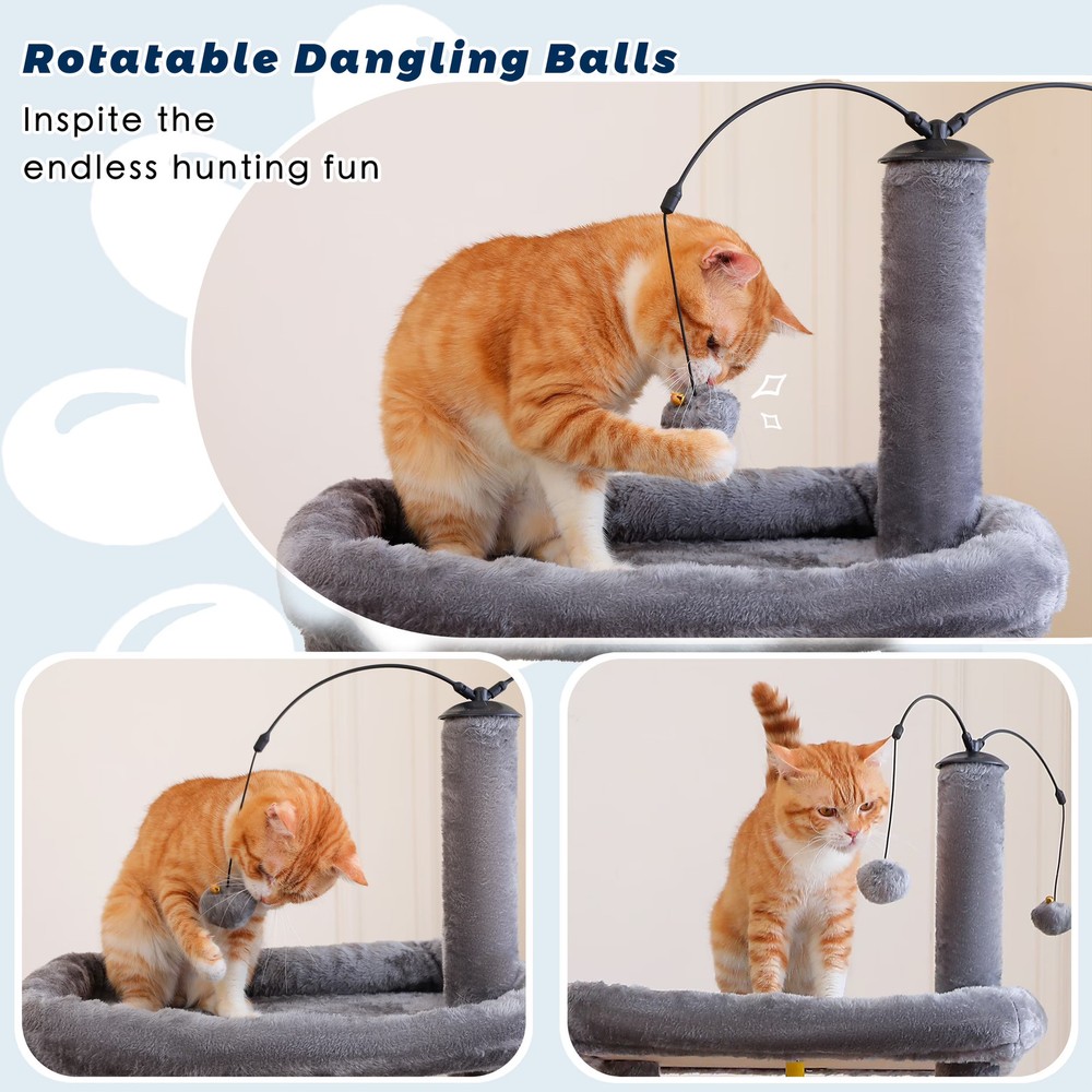 Vibrant Life 58.5inch Multi Level Cat Tree Tower with Interactive Dangling Ball