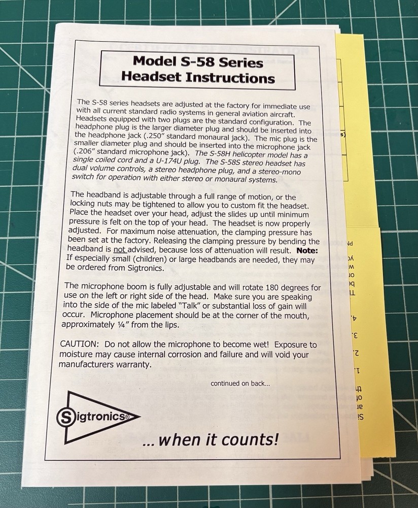 Sigtronics S-58S Stereo Aviation Headset