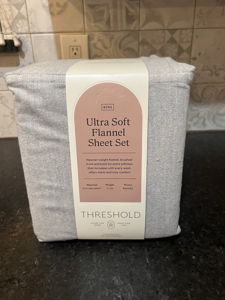 Threshold ultra soft Flannel Sheet Set king Size Gray