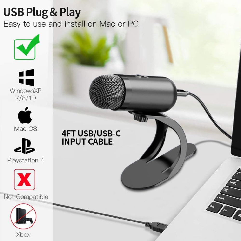 Podcast Microphone, USB Computer Microphone for Recording Streaming, Omnidirecti
