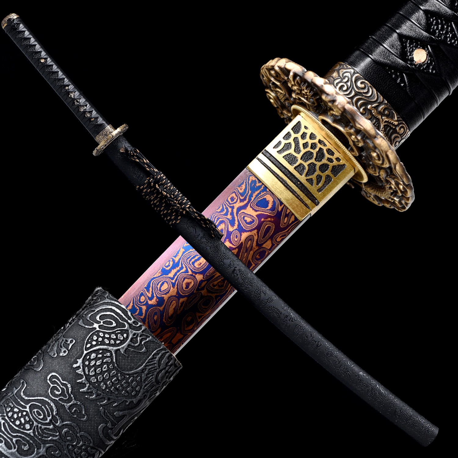Handmade Full Tang Japanese Samurai Katana Sword Damascus Folded Steel Sharp