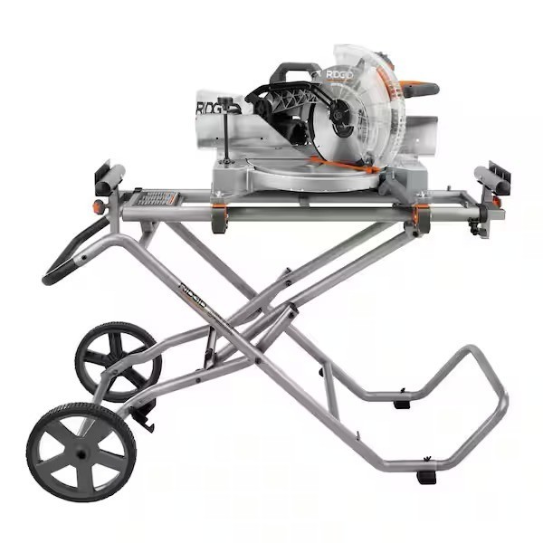 RIDGID Universal Portable Mobile Miter Saw Stand with Mounting Braces, Wheels