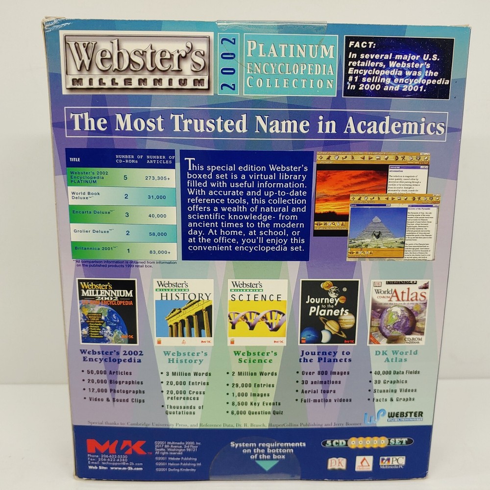 Vintage Webster's Millennium 2002 Encyclopedia Platinum PC Software 5 CD Set