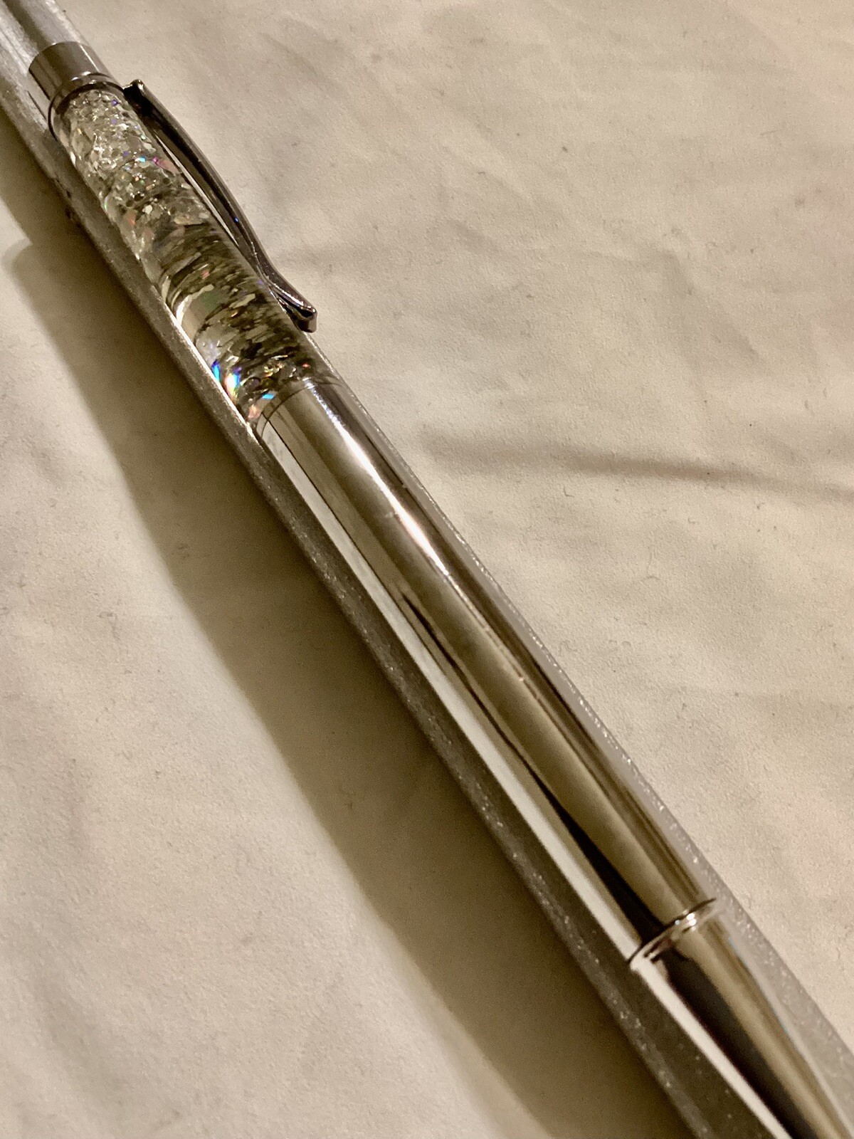 Handmade New Silver Rhinestones & Tiny Silver Pearls & Glitter Float Pen