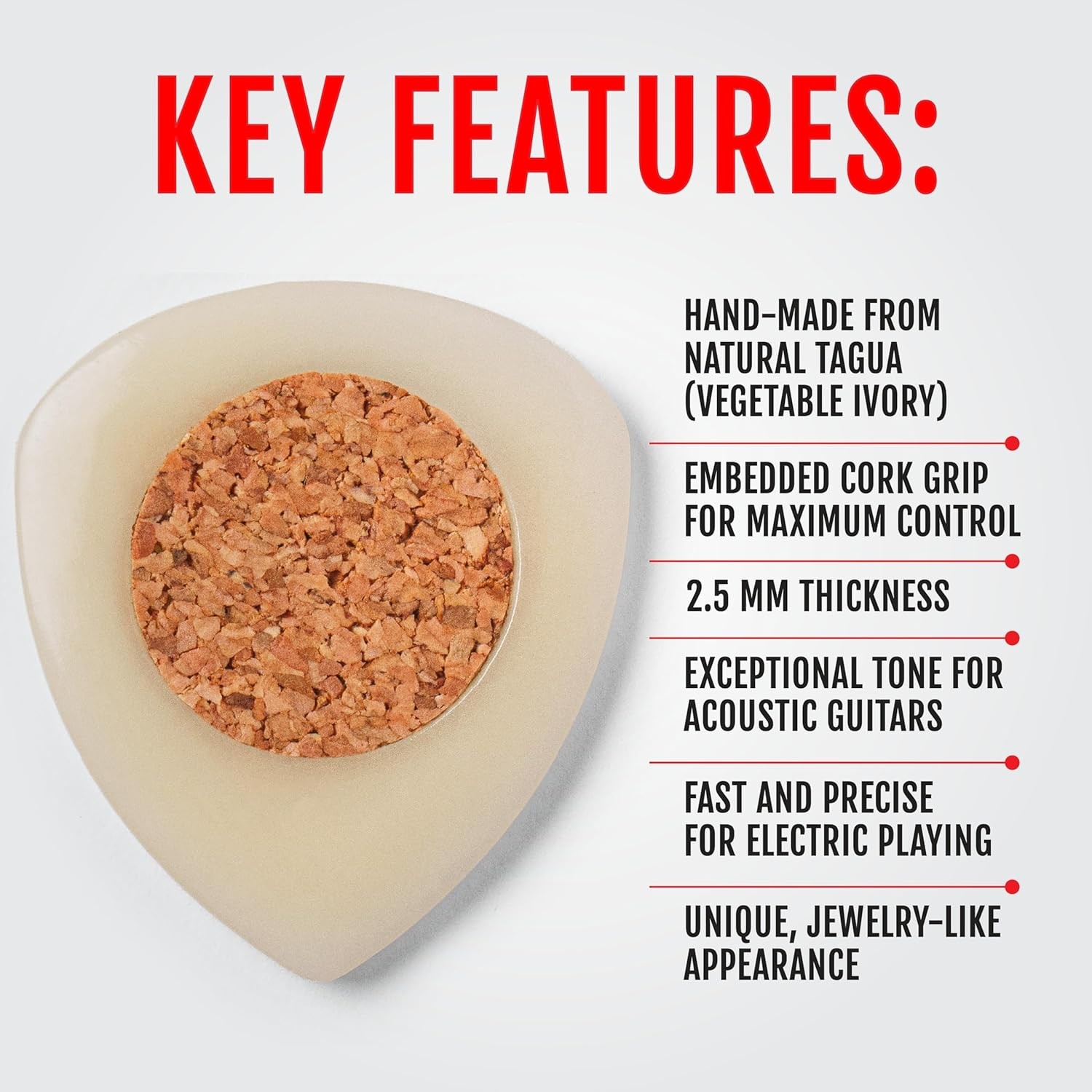 BLACK MOUNTAIN Handcrafted Tagua Guitar Picks with Embedded Cork Grip -Four Pack