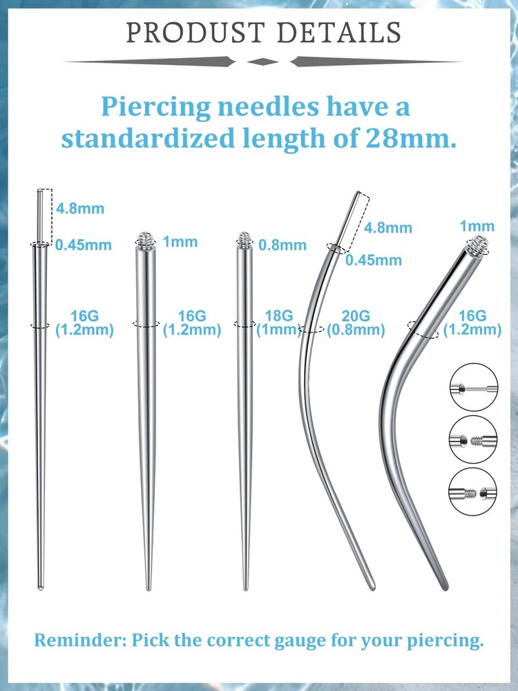 QWALIT Piercing Taper Threadless Small, A2- threader tool + piercing needles