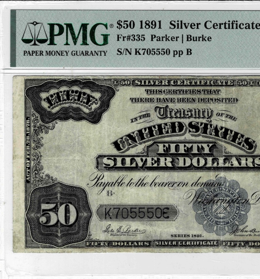 1891 $50 Silver Certificate note-(Edward Everett)- fr.335-PMG VF 20