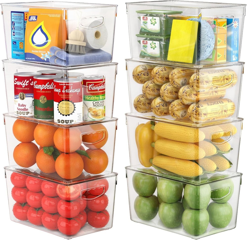 Clear Storage Bins W/ Lids Stackable Large Plastic Containers Pantry